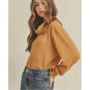 Free People Juicy Long Sleeve Cowl Neck Oversized Camel Thermal Top, Size S